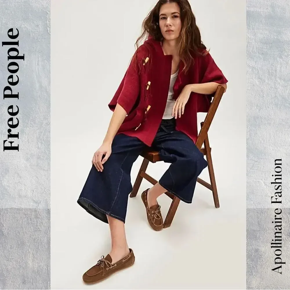 Free People Toggle Poncho In Wine Hooded OS one size